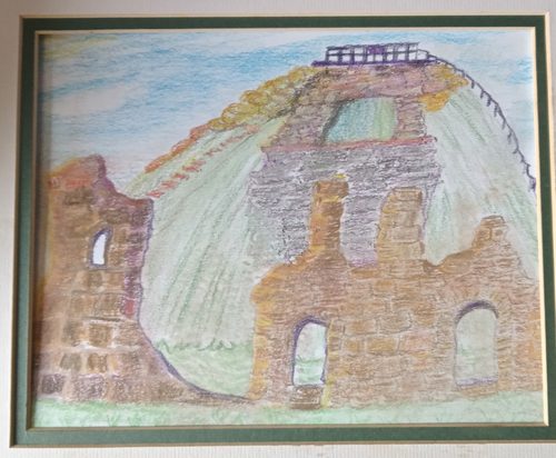 Christine P, Sandal castle, pastel pencils.